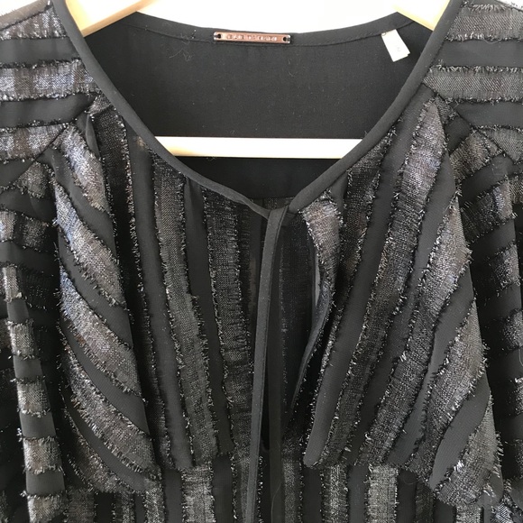 Elie Tahari silk ruffle black metallic shirt - Picture 6 of 10
